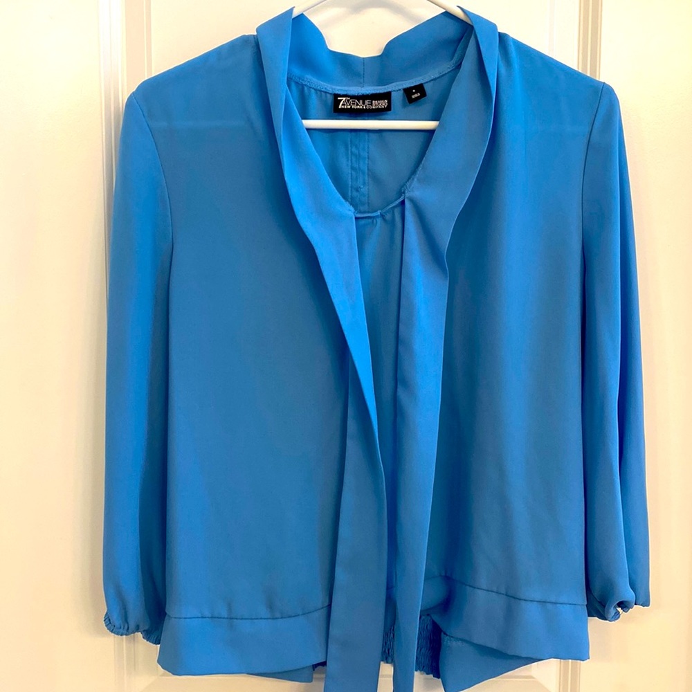 Baby Blue Button Down Back Blouse with Neck Tie